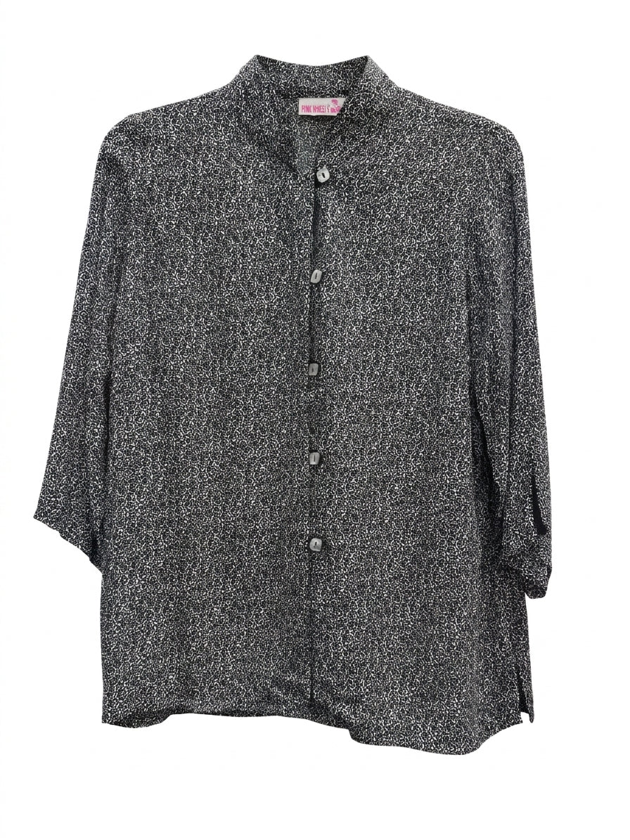 Pink Wheels · 3/4 Sleeve Fashion Top · Small · Blk/White