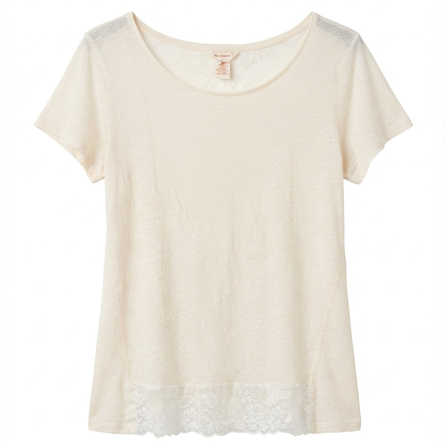 Sundance · ShortSleeve Top with Lace Detail · Medium · Ecru
