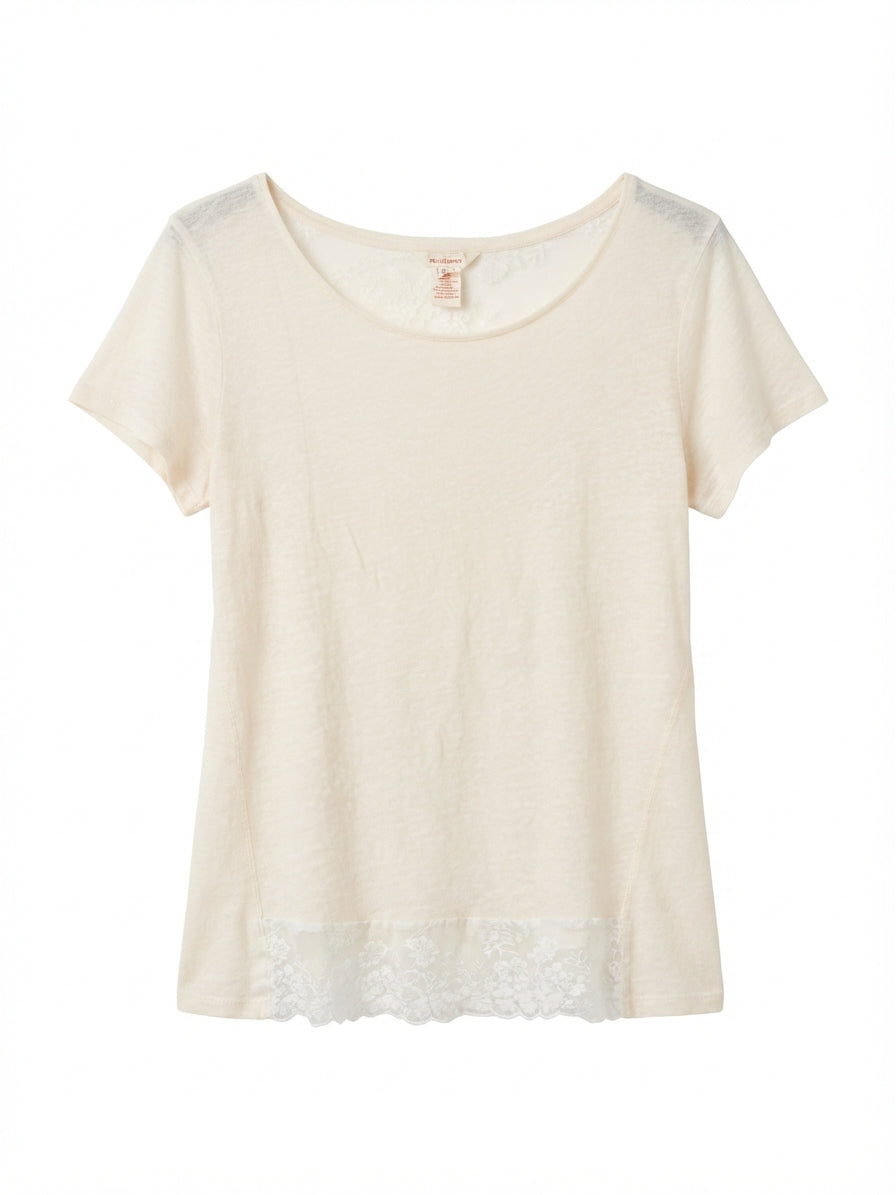 Sundance · ShortSleeve Top with Lace Detail · Medium · Ecru