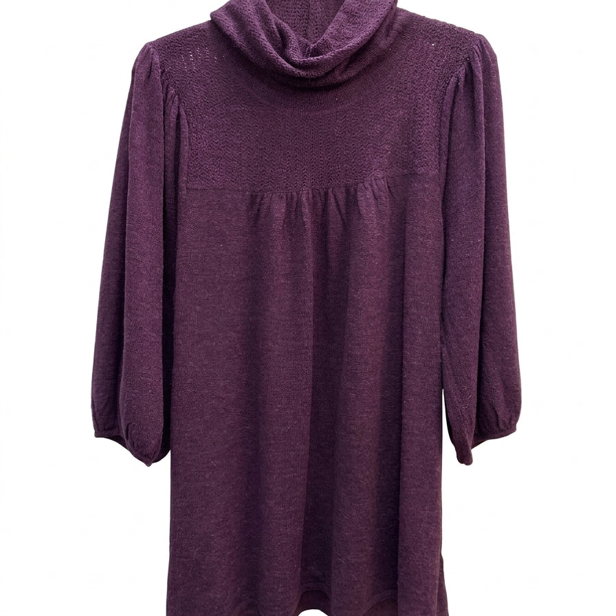 Kensie · Tunic cowl drape 3/4 sleeve · Large · Plum