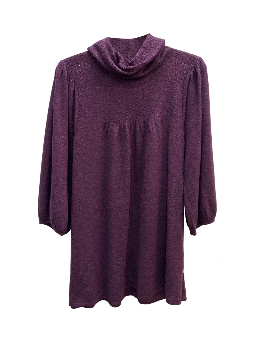 Kensie · Tunic cowl drape 3/4 sleeve · Large · Plum