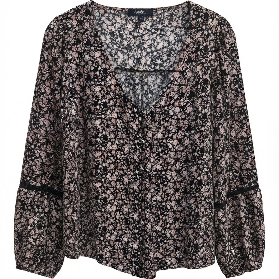 Angels · Boho Chic Top · Medium · Black Floral