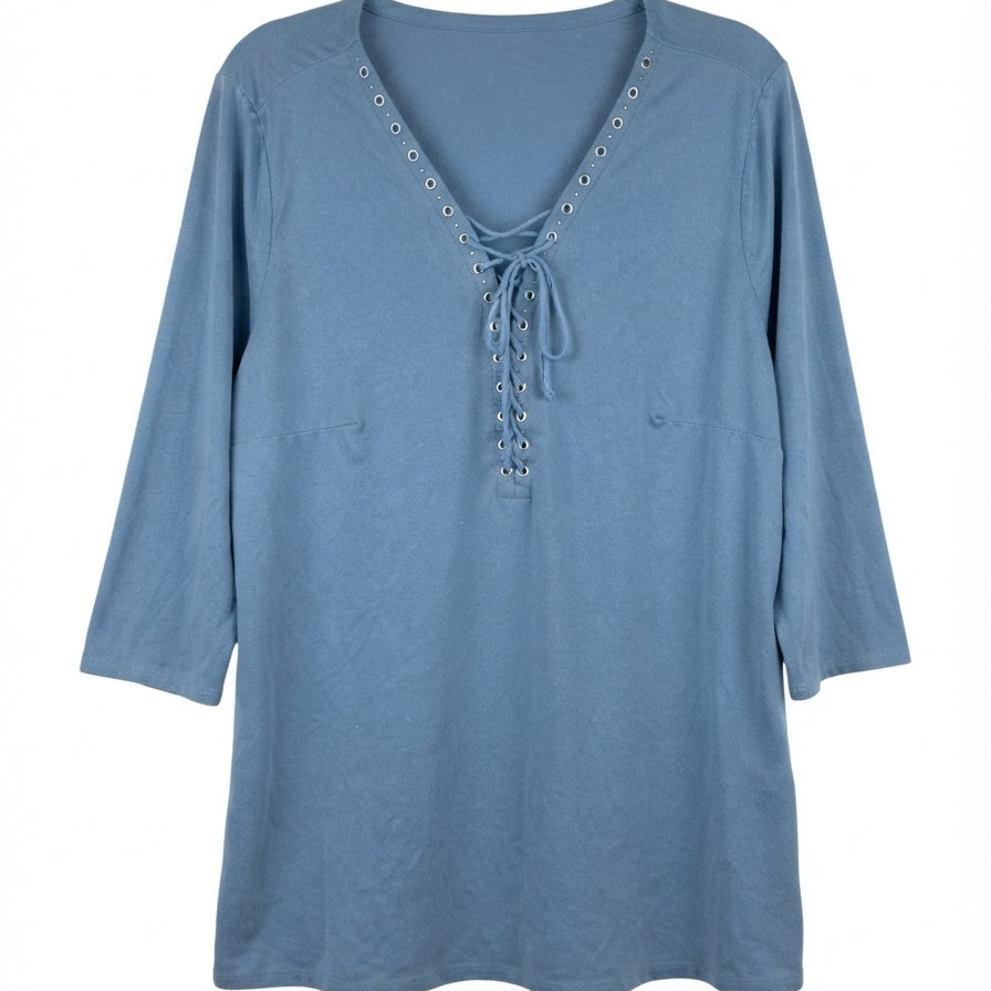 Style&Co · Grommet Lace Up Top · L/XL · Sky