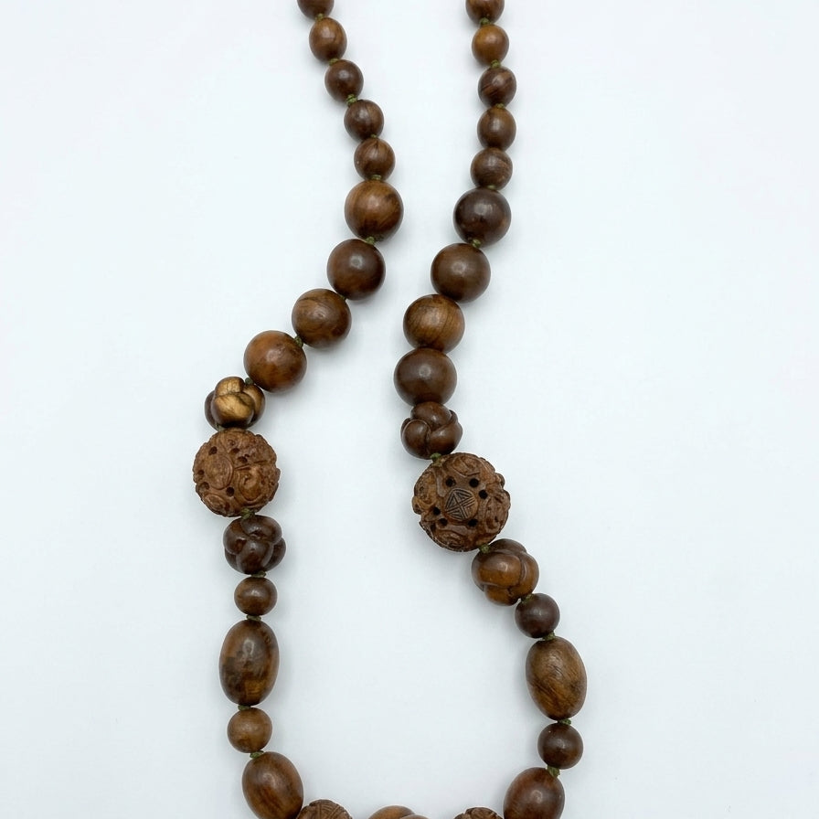 Vintage 1930's Wood Bead Necklace · Jewelry · 22" · Brown