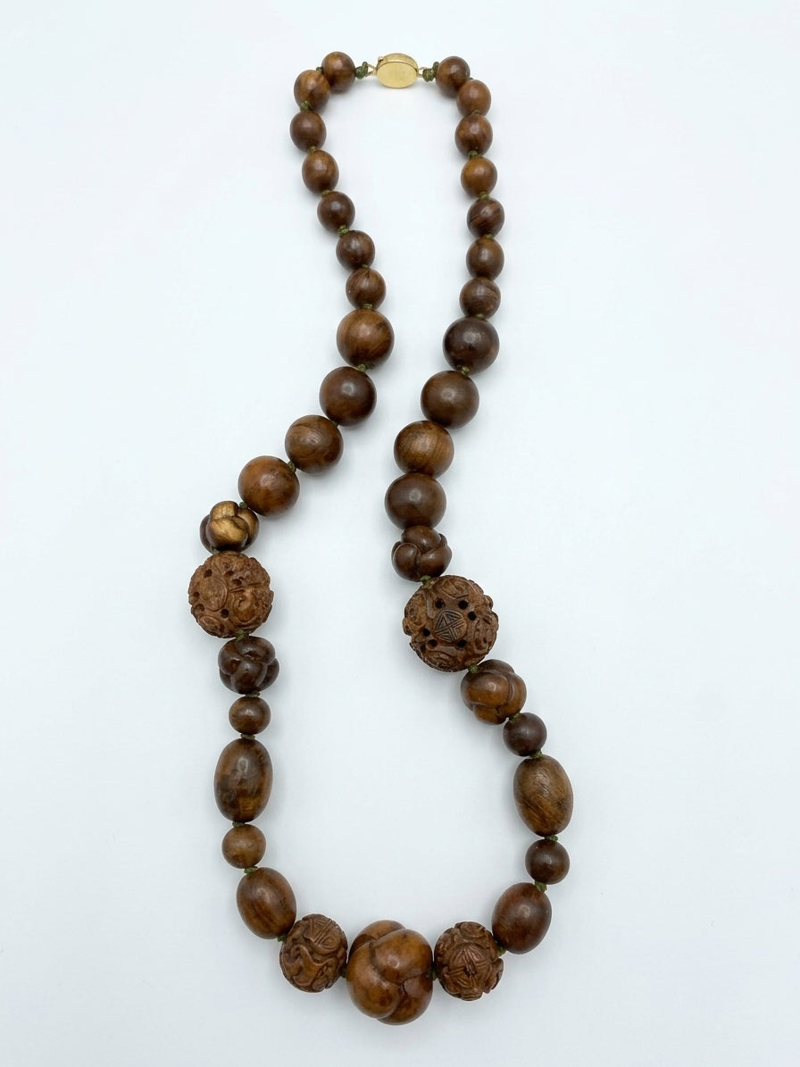 Vintage 1930's Wood Bead Necklace · Jewelry · 22" · Brown