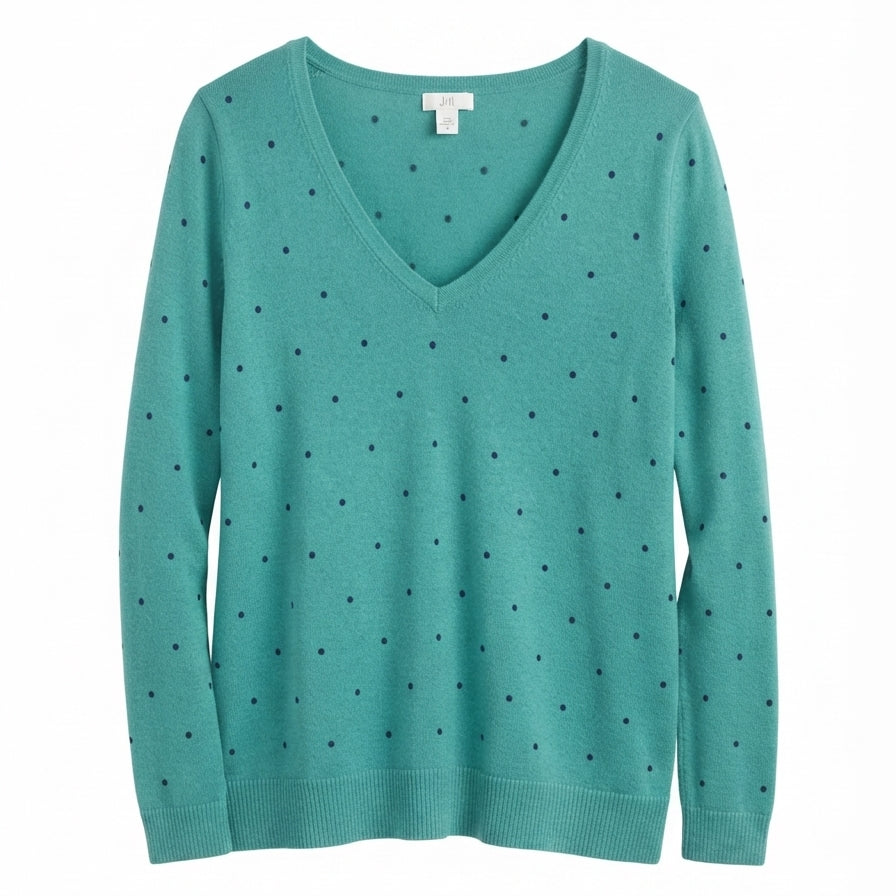 J.Jill · V-Neck Polka Dot · Medium · Teal