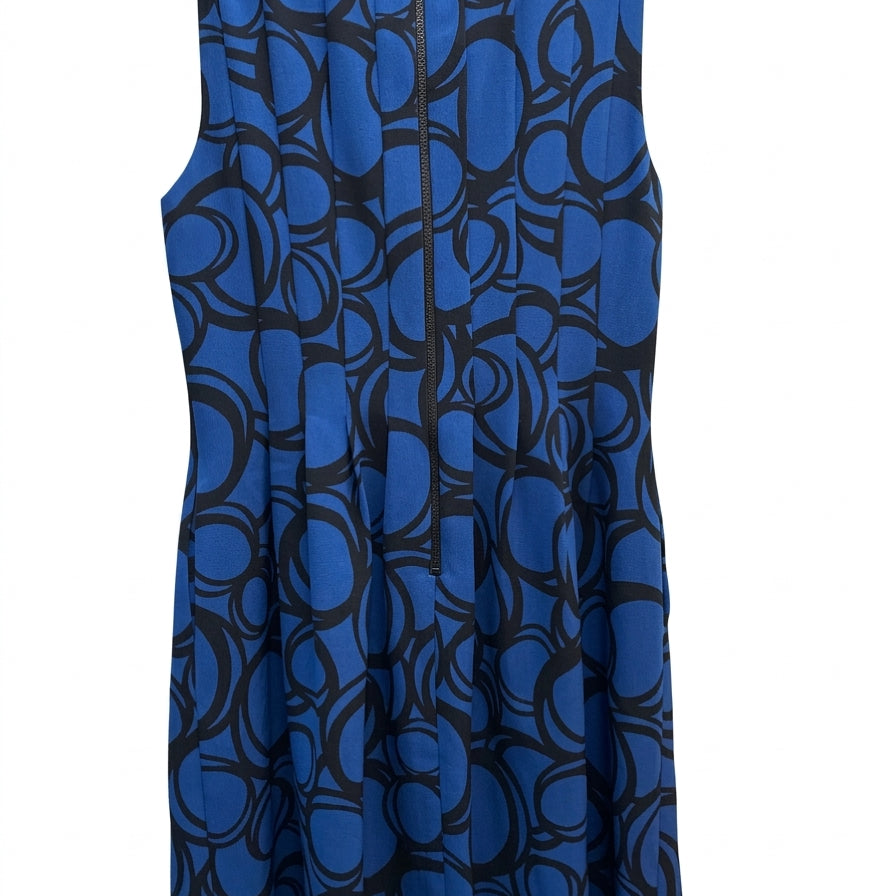 Anne Klein · Sleeveless Dress with Pleated Detail and Circle Pattern · 12 · Blue/Black