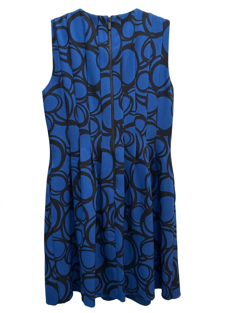 Anne Klein · Sleeveless Dress with Pleated Detail and Circle Pattern · 12 · Blue/Black