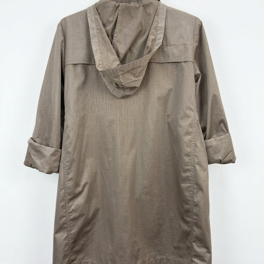 Alfani · Hooded, Zip up jacket w/ roll tab sleeve · Small · Taupe