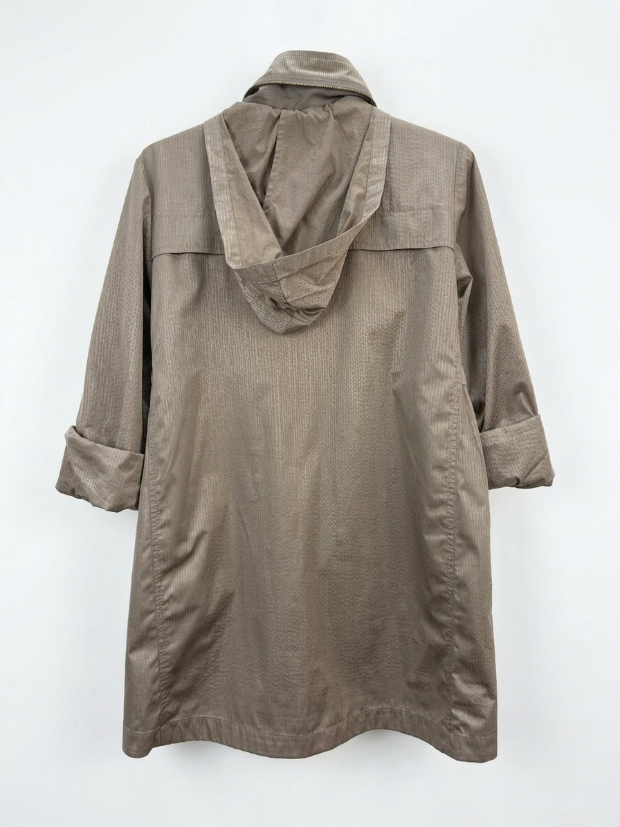 Alfani · Hooded, Zip up jacket w/ roll tab sleeve · Small · Taupe