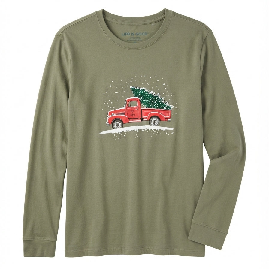 Life is Good · Christmas Truck · XLarge · Olive