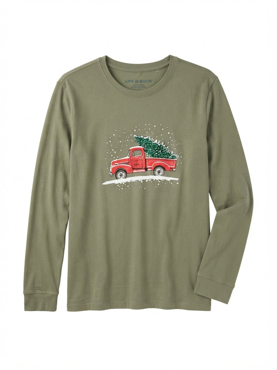 Life is Good · Christmas Truck · XLarge · Olive