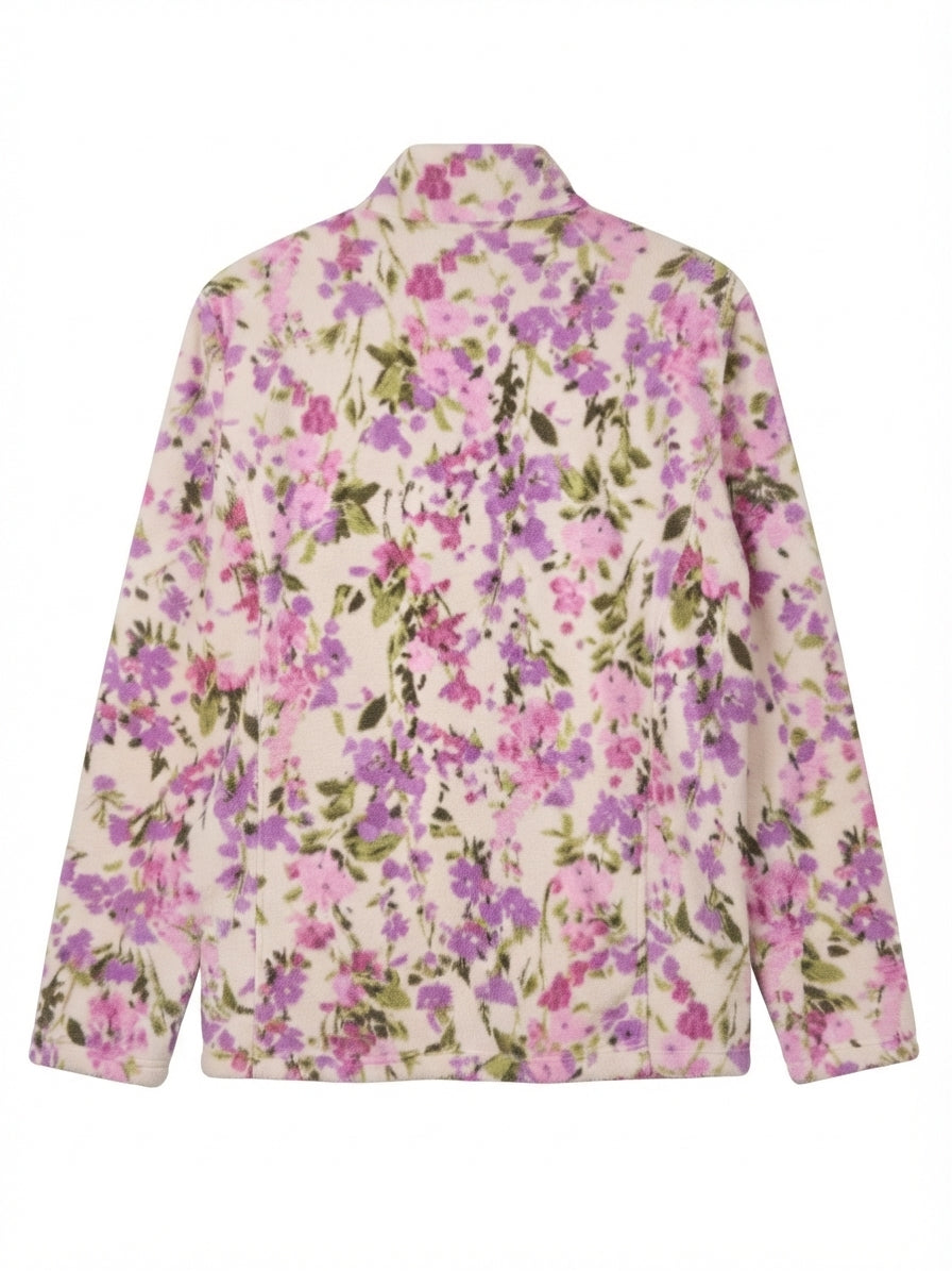 LandsEnd · Fleece Quarter Zip · Large · PinkFloral