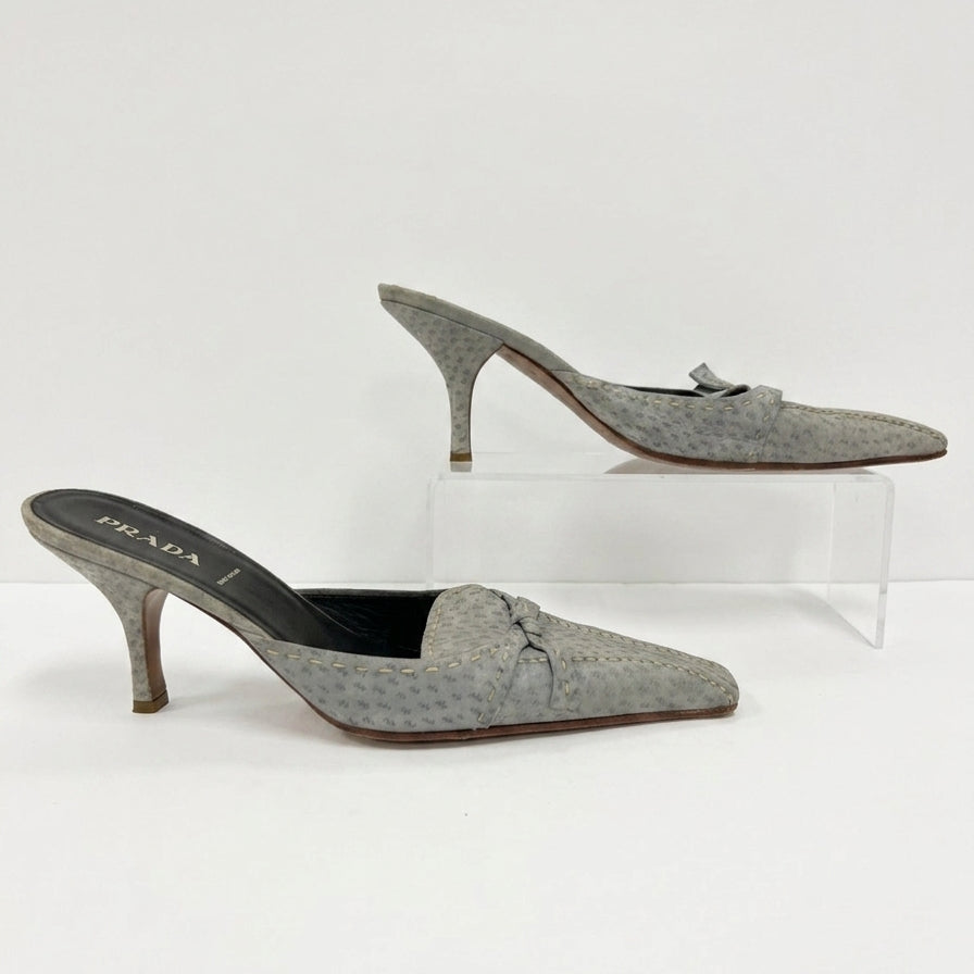 Prada · Vintage Kitten Heel Mules · 9 · Gray