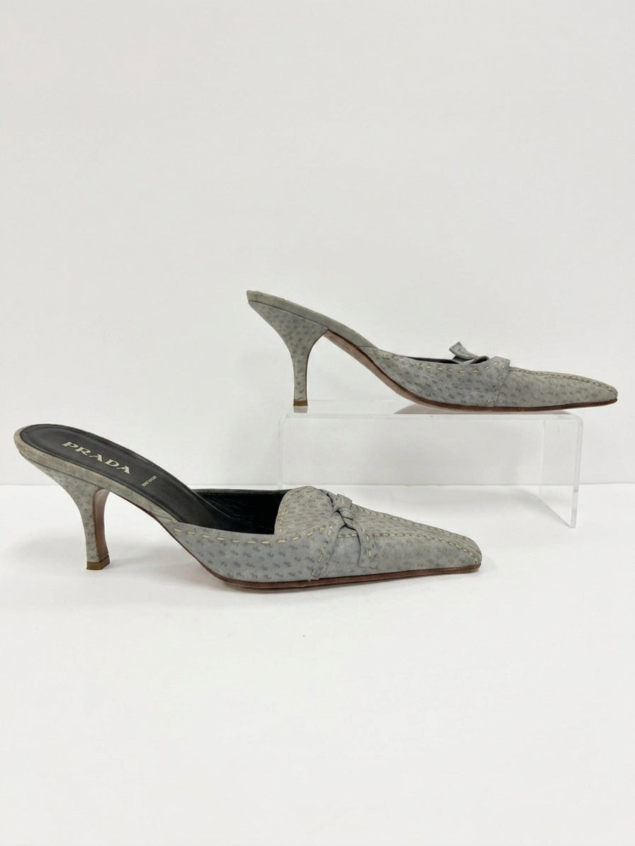 Prada · Vintage Kitten Heel Mules · 9 · Gray