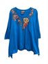 Johnny Was · Blue Floral Embroidered 3/4 Sleeve Tunic Top · Large · Blue