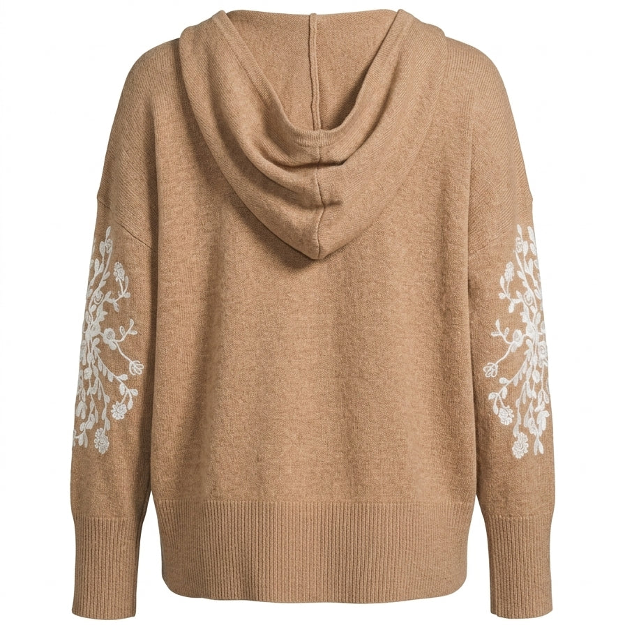 Rain&Rose · Hooded Embroidered Floral Detail · Large · MochaWhite