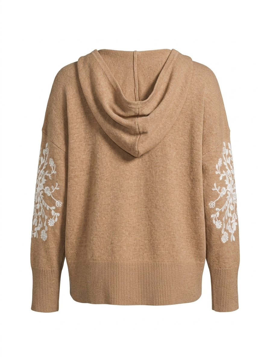 Rain&Rose · Hooded Embroidered Floral Detail · Large · MochaWhite