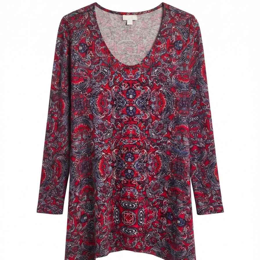 J. Jill · Paisley Geometric Tunic Top · Medium · Red/Black