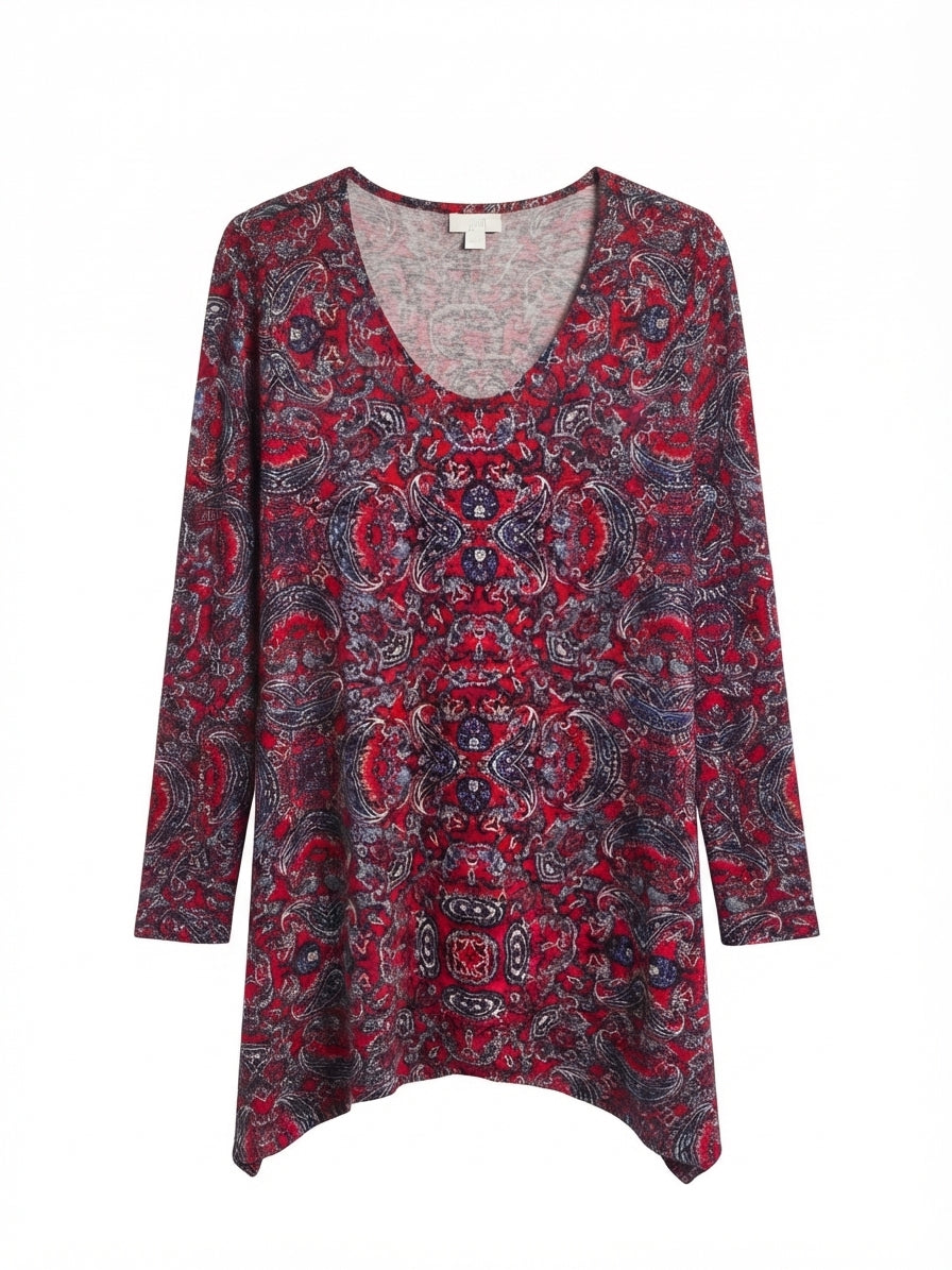 J. Jill · Paisley Geometric Tunic Top · Medium · Red/Black