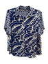 Rose&Olive · Short Sleeve Leaf Print Shirt · 1X · Blue and White