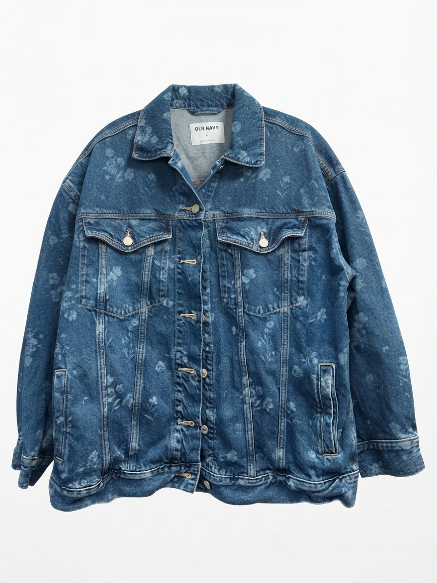 Old Navy · Floral Print Jean Jacket · Large · Blue Floral