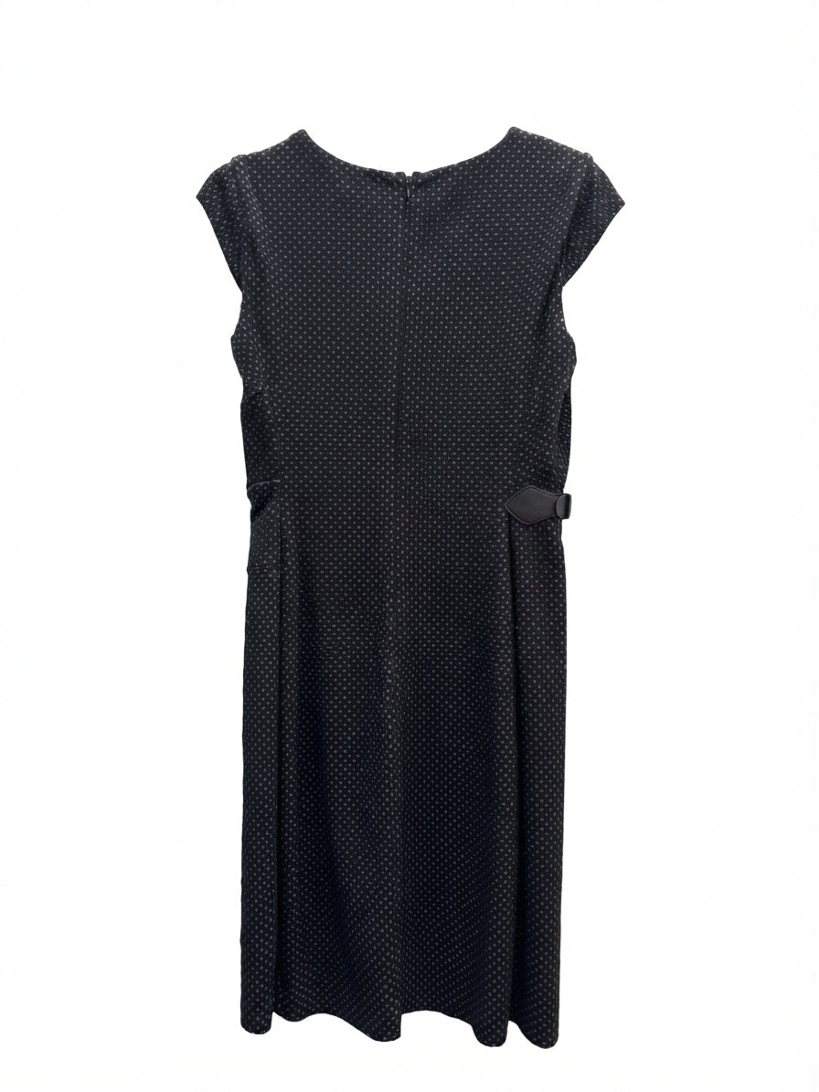Ann Taylor · Cap Sleeve Dress with Polka-Dots and Leather Side Belt Detail · 6 · Black