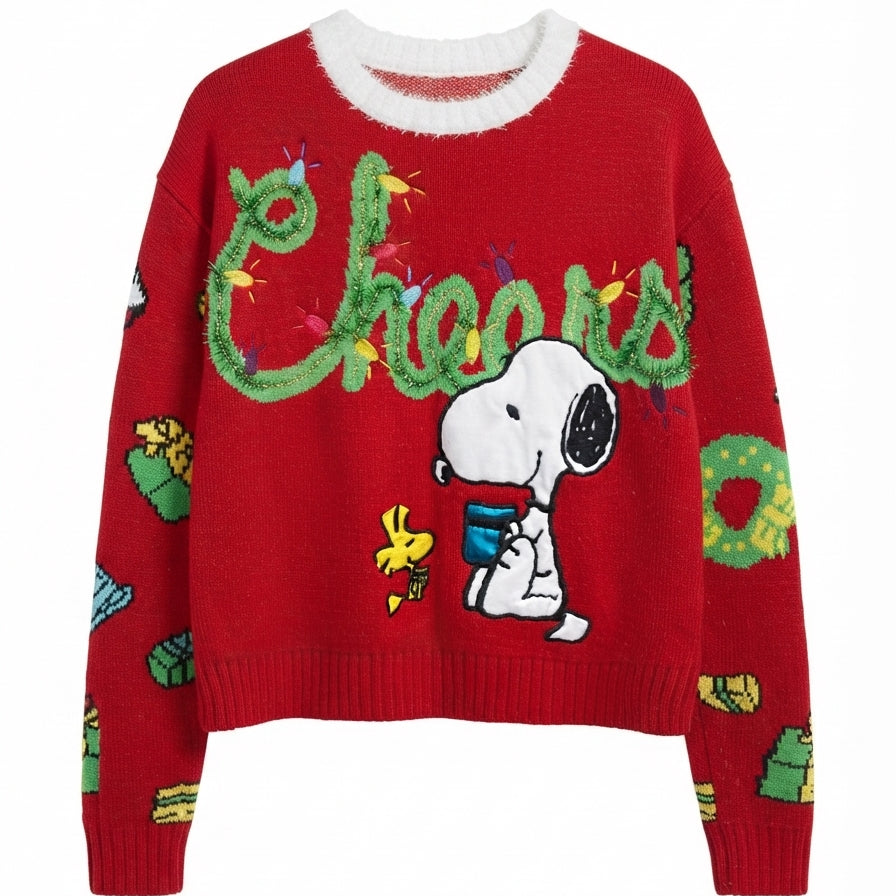 Peanuts · Snoopy Cheers Holiday Sweater · XSmall · RedMulti