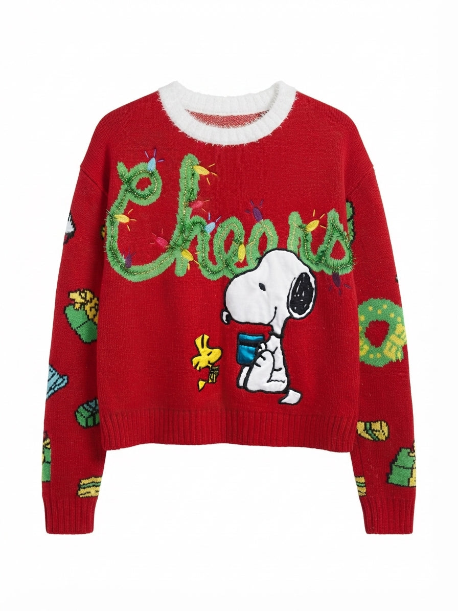 Peanuts · Snoopy Cheers Holiday Sweater · XSmall · RedMulti