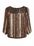 Badgley Mischka · Silk Beaded Sequin Metallic Stripe Blouse · Medium · BrownGold Metallic