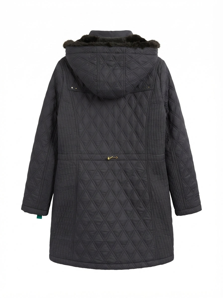 EllenTracy · Gray Faux Fur Trim Hooded Quilted · 2X · Gray