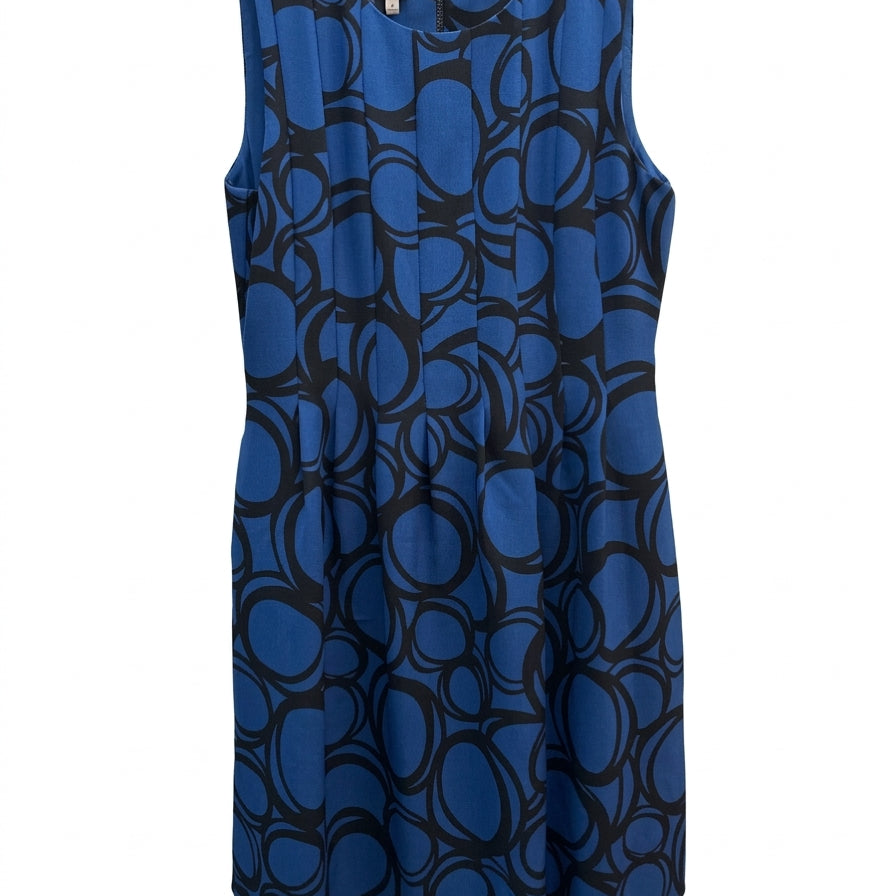 Anne Klein · Sleeveless Dress with Pleated Detail and Circle Pattern · 12 · Blue/Black