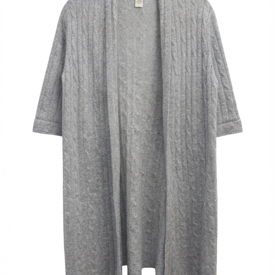 White&Warren · Elbow length sleeve, long open cardigan · Medium · Gray