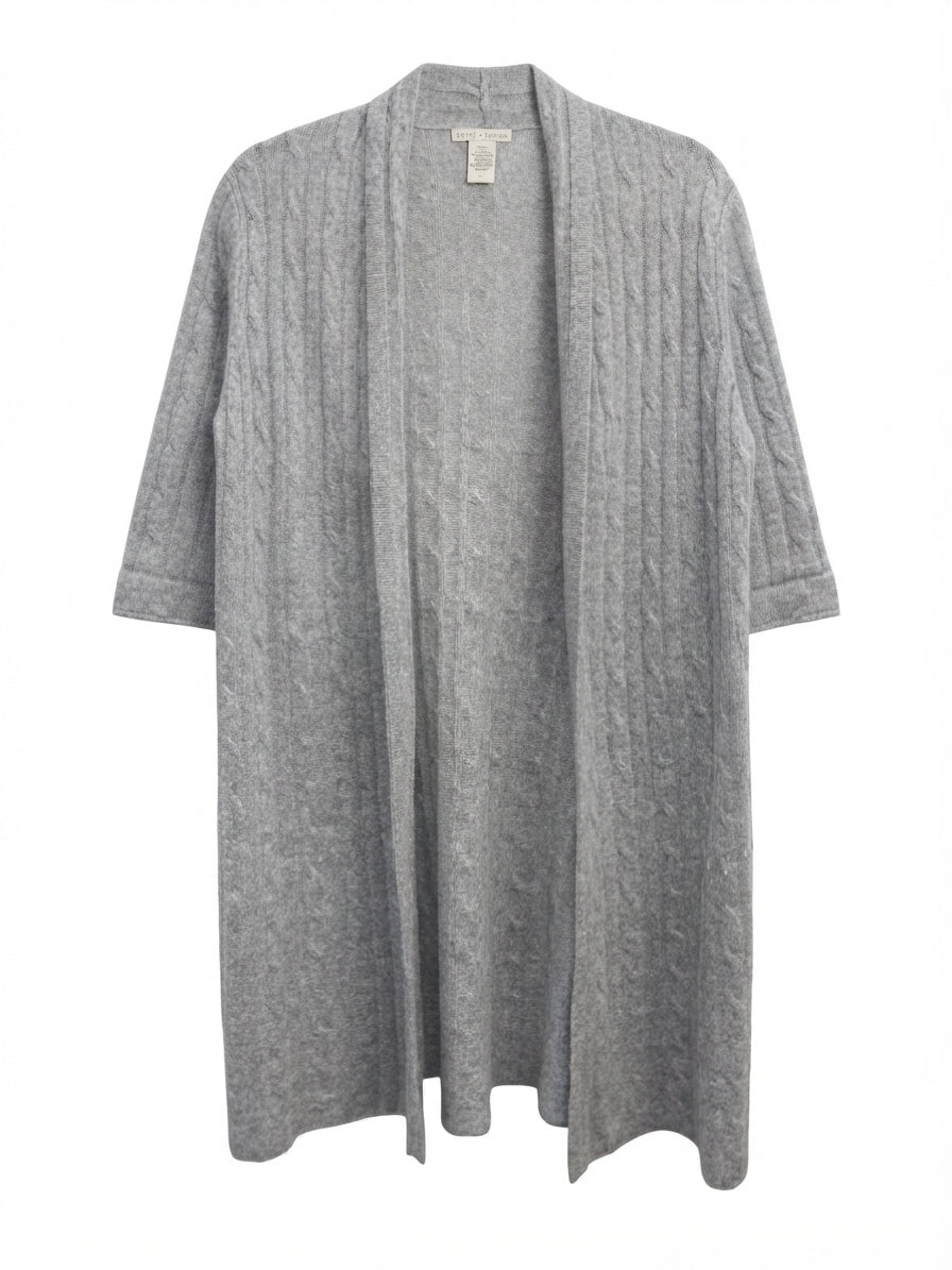 White&Warren · Elbow length sleeve, long open cardigan · Medium · Gray