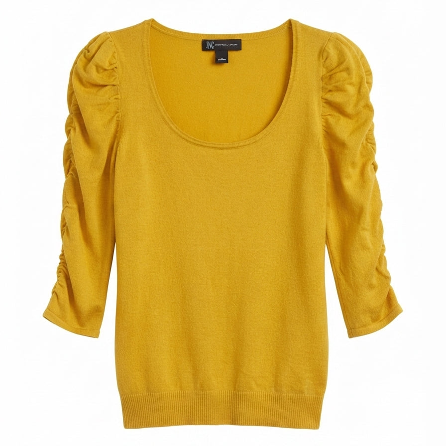 INC · Ruched Sleeves · Large · Mustard