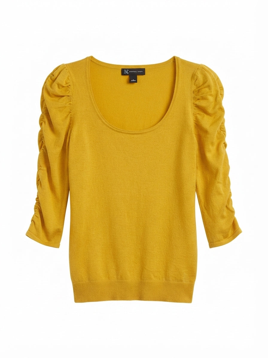 INC · Ruched Sleeves · Large · Mustard