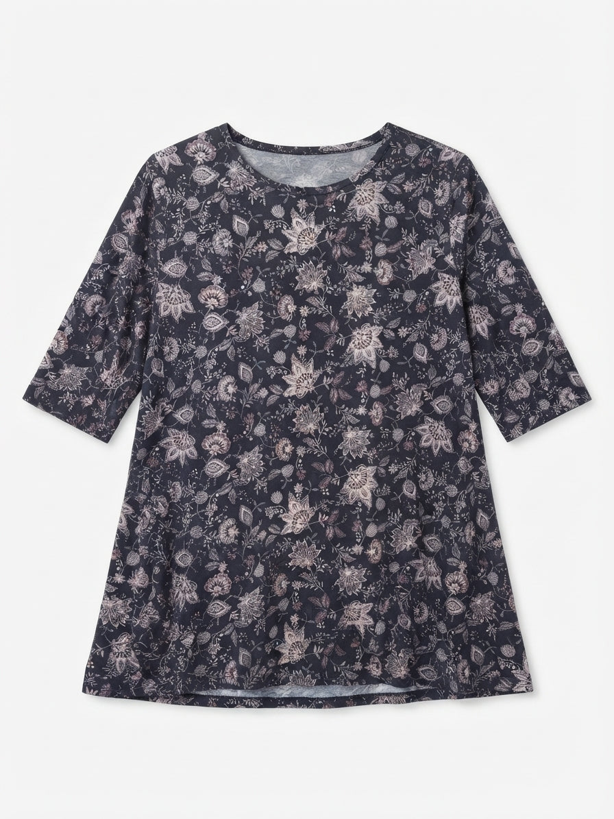 PureJill · 3/4 Sleeve Cotton/Tencel Tunic Top · XLarge · GrayPink