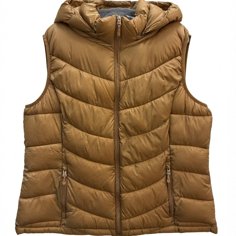 Charter Club · Hooded Zip Vest · 1X · Caramel