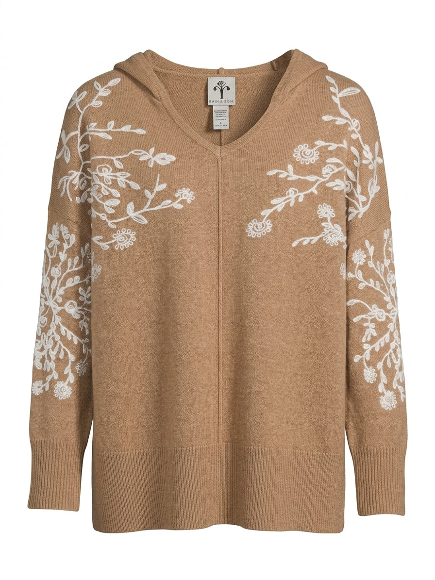 Rain&Rose · Hooded Embroidered Floral Detail · Large · MochaWhite