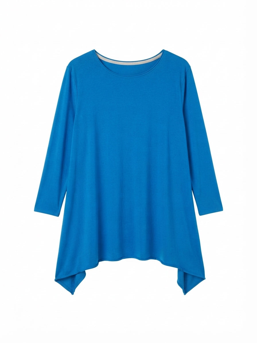 Johnny Was · Blue Floral Embroidered 3/4 Sleeve Tunic Top · Large · Blue