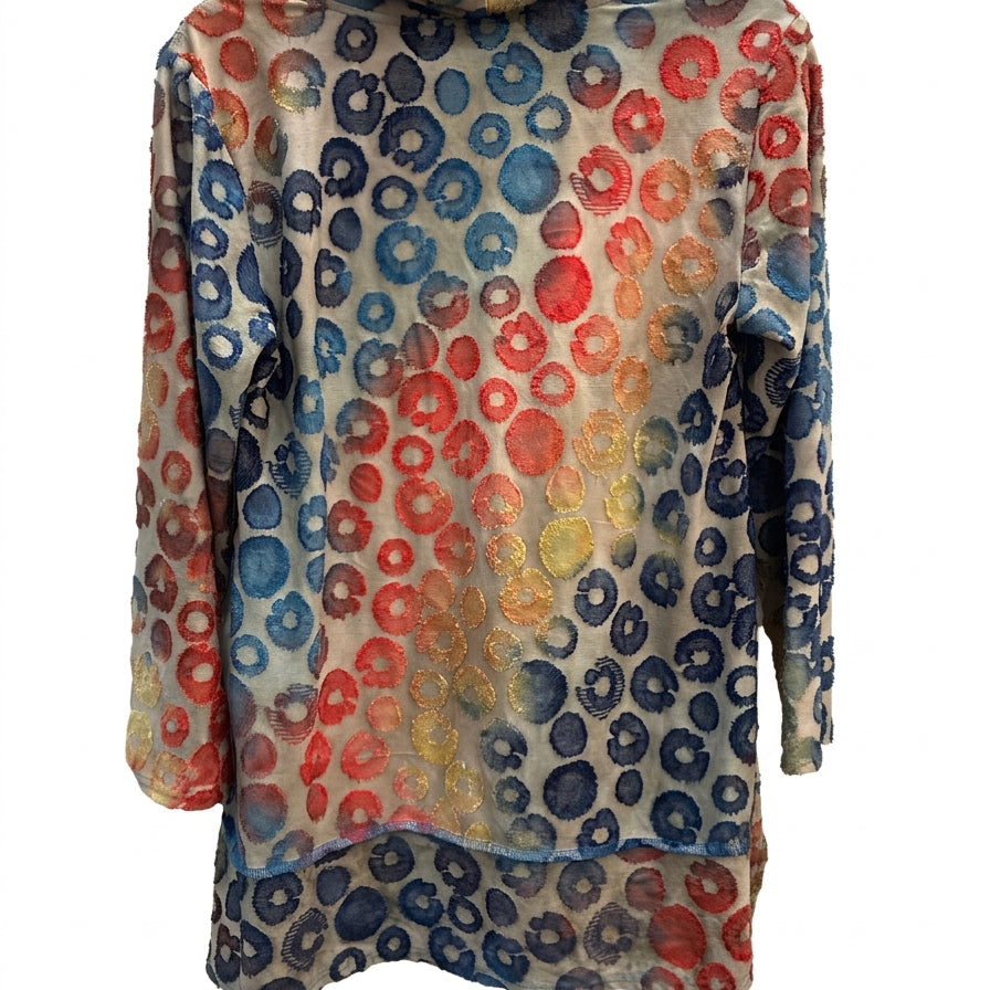 Ali Miles · Textured Circles Tunic · Small · Beige Multi