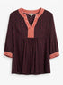 Boden · 3/4 Sleeve Velveteen Trim Blouse · Small · Burgundy Pink Floral Print