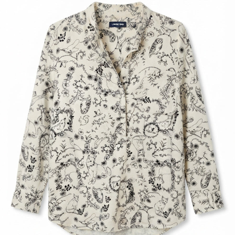 Lands' End · Flannel Long Sleeve Top · 2X · Cream and Black