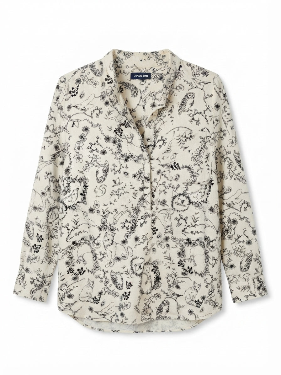 Lands' End · Flannel Long Sleeve Top · 2X · Cream and Black