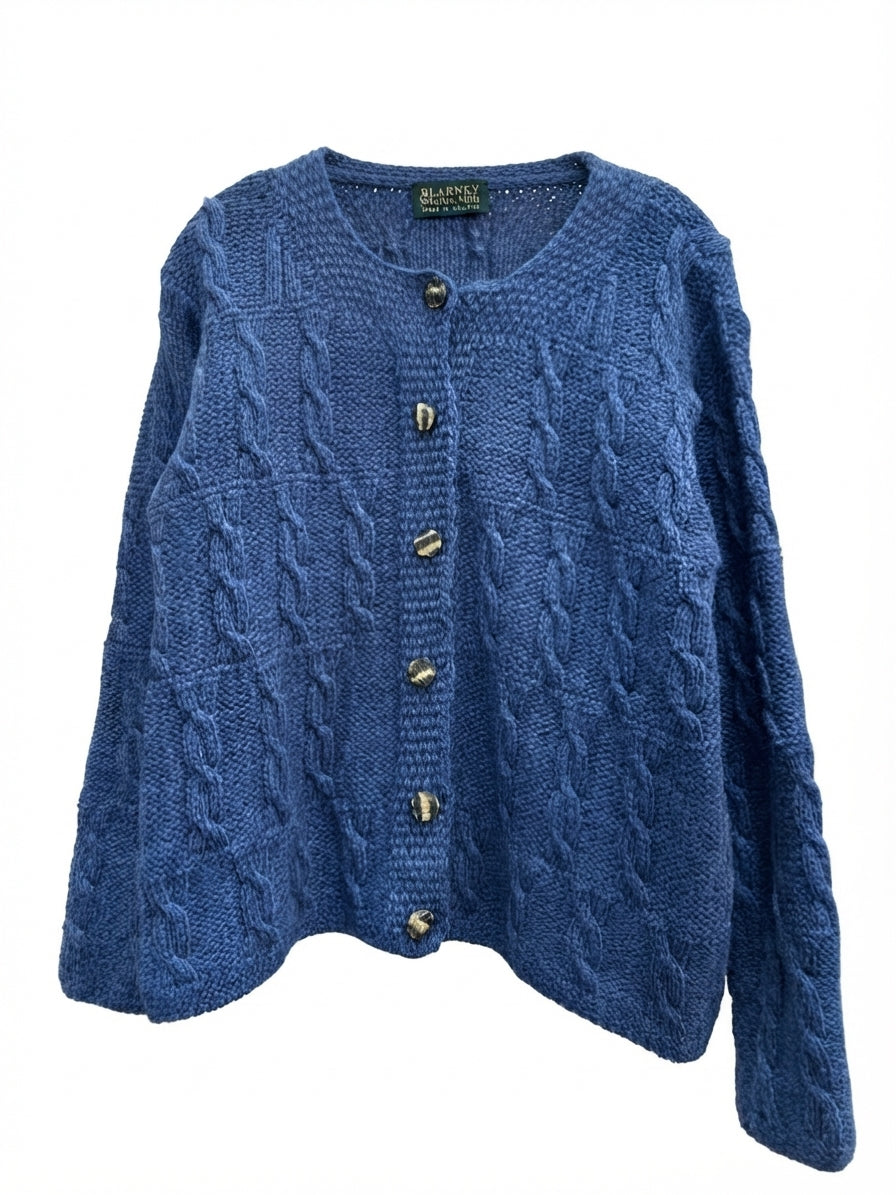 Blarney · Button Up Cable Knit Cardigan · Small · Denim