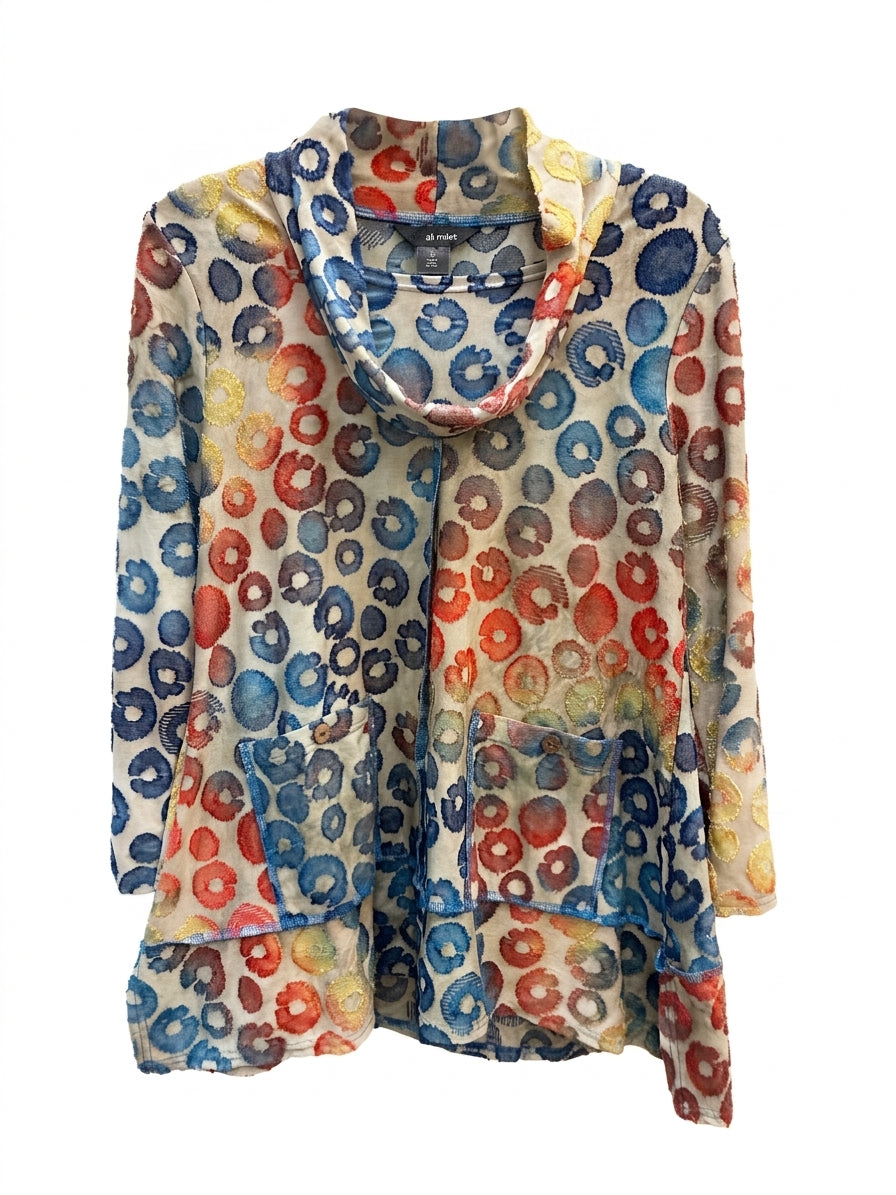 Ali Miles · Textured Circles Tunic · Small · Beige Multi