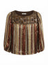 Badgley Mischka · Silk Beaded Sequin Metallic Stripe Blouse · Medium · BrownGold Metallic
