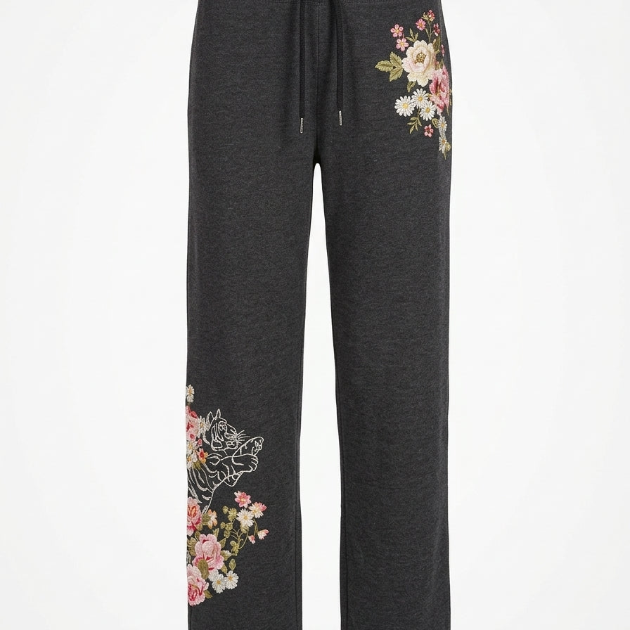 Boho Paparazzi · GrayFloral Embroidered · Large · Charcoal Gray