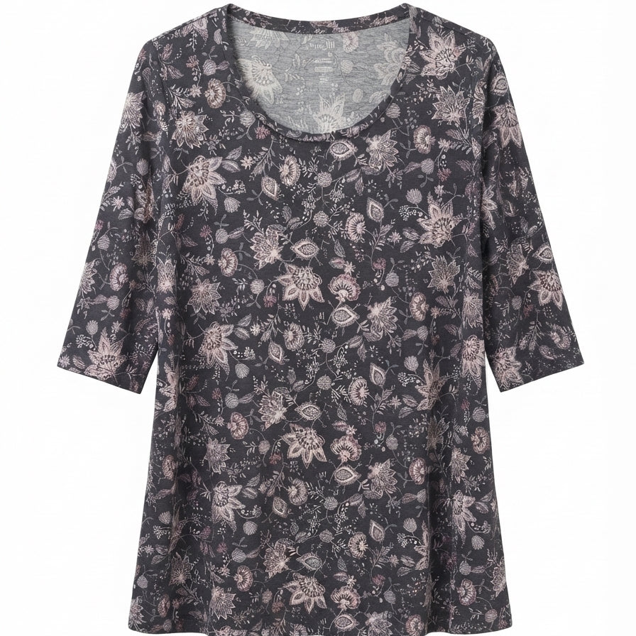 PureJill · 3/4 Sleeve Cotton/Tencel Tunic Top · XLarge · GrayPink
