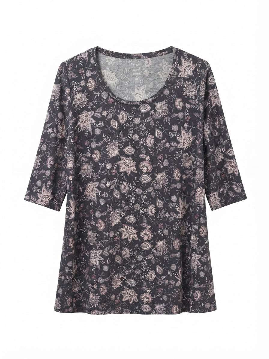 PureJill · 3/4 Sleeve Cotton/Tencel Tunic Top · XLarge · GrayPink